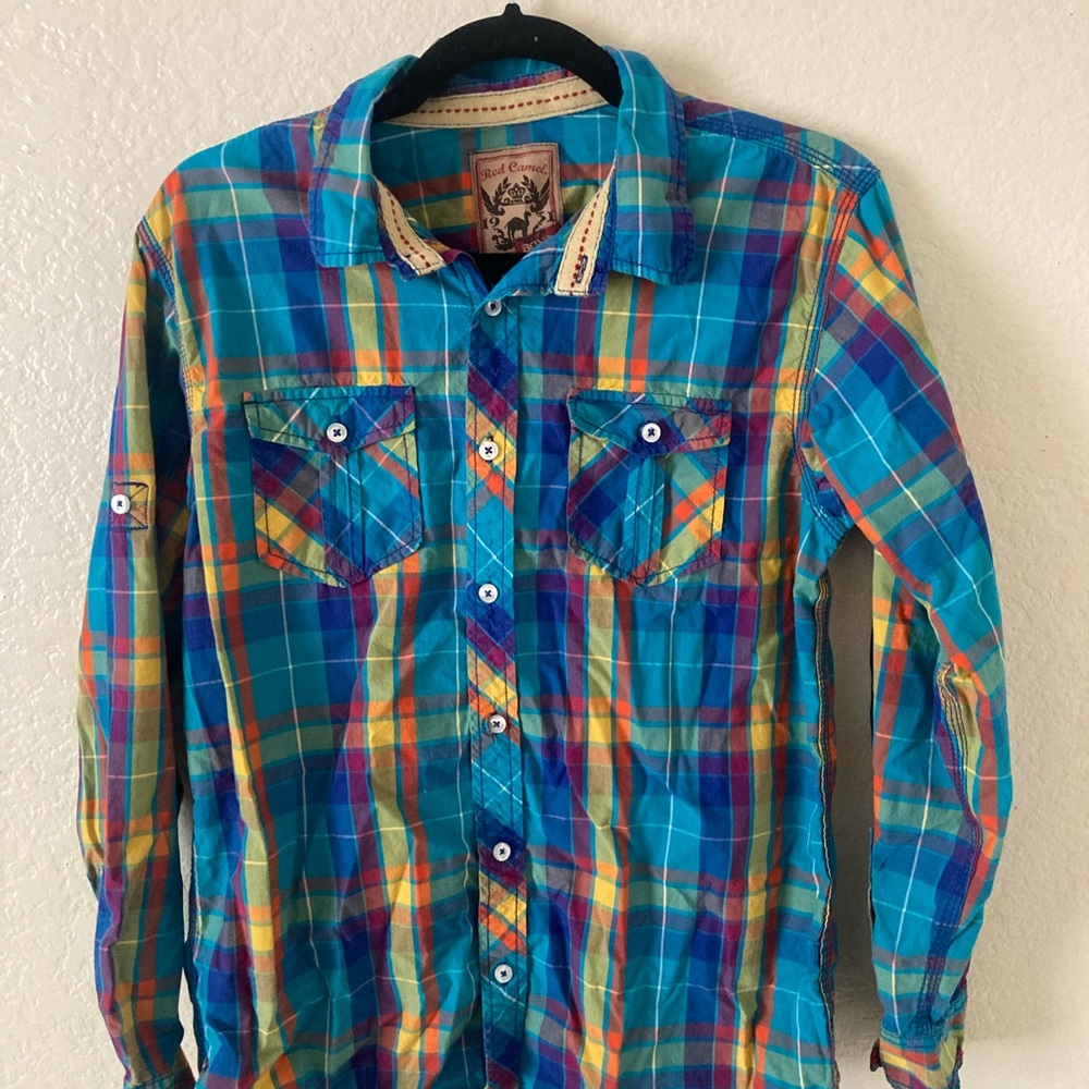 Red Camel Vibrant Plaid Kids Button Down Shirt